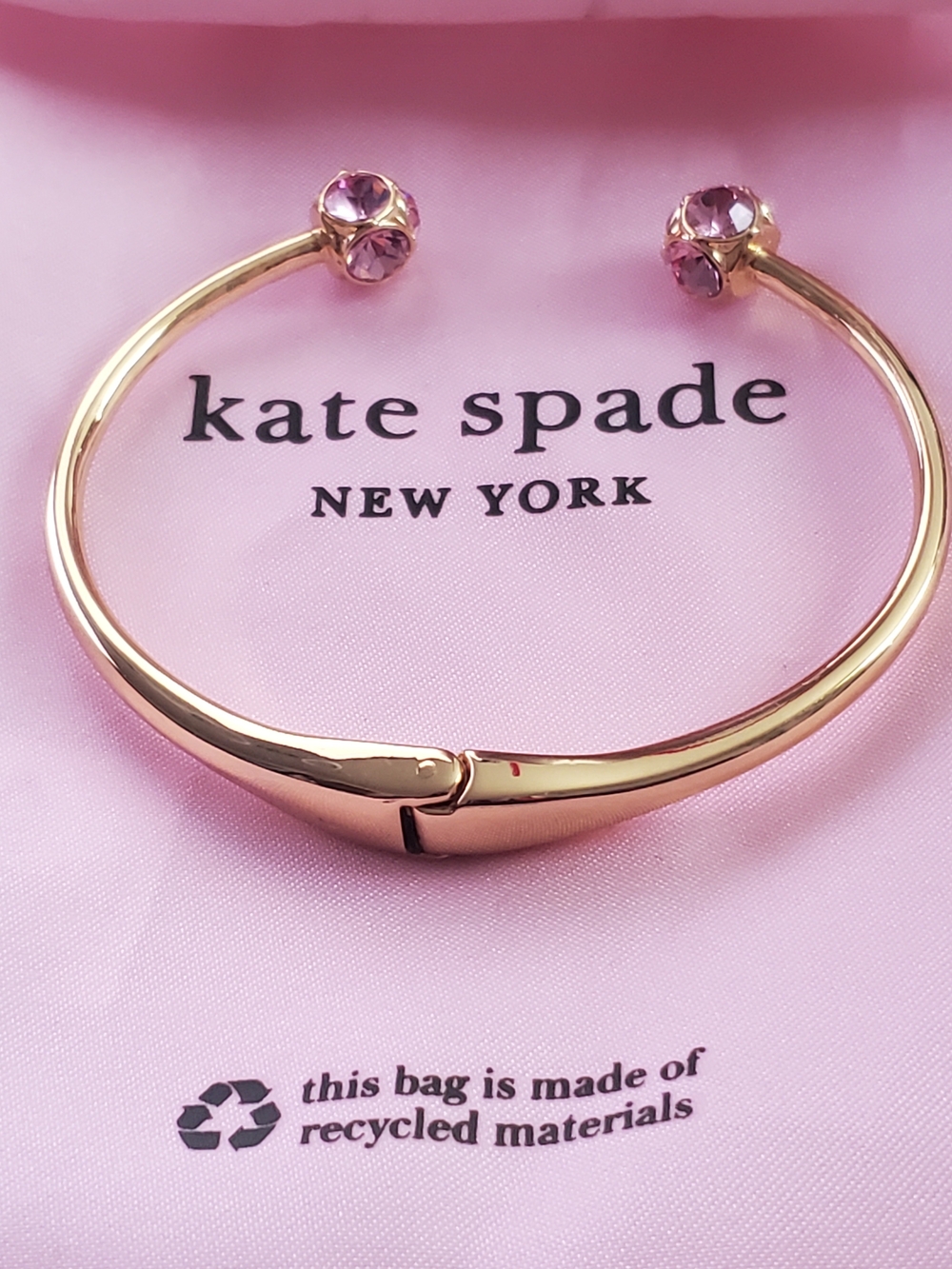 kate spade Gold Open Cuff Bracelet with Pink Crystal Ends